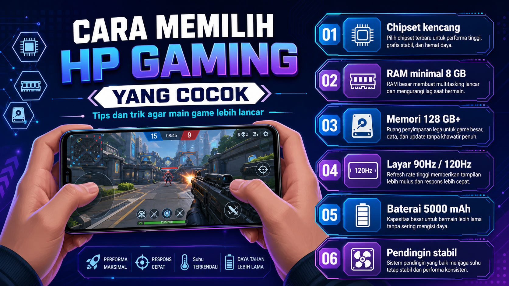 Cara memilih HP gaming yang cocok agar main game lebih lancar. Simak tips cek chipset, RAM, layar, baterai, dan suhu sebelum membeli HP.